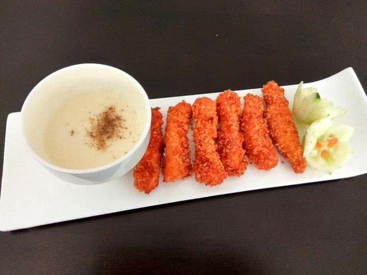 Simple Way Make Recipe Crispy Chicken Finger With Cheese Dipping Sauce that is Delicious, Appealing}