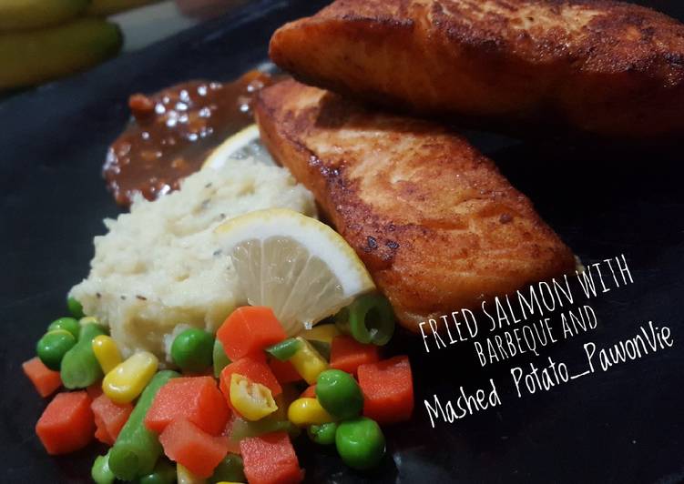 Fried Salmon with Barbeque Sauce and Mashed Potato