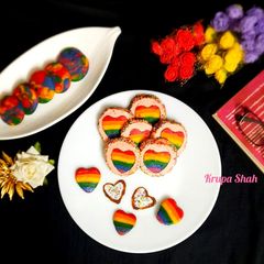 Rainbow heart cookies (eggless and no oven) A picture of Rainbow heart cookies (eggless and no oven).