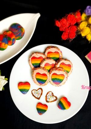 A picture of Rainbow heart cookies (eggless and no oven).