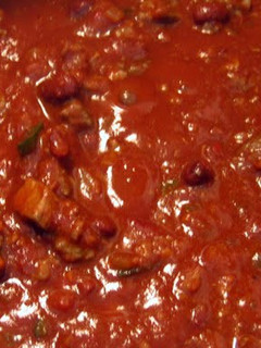 A picture of Larry's crock pot Texas chili with tex-mex sweet cornbread..