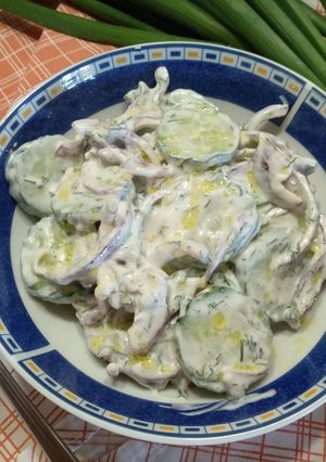 A picture of Cucumber Salad with Yogurt Dressing.
