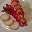 seabass & prawn with tomato, garlic & paprika sauce with coin potatoes, onion & turnip mash.