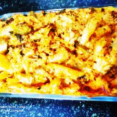 Baked white sauce pasta A picture of Baked white sauce pasta.