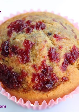 A picture of Eggless Vanilla Plum Jam Cup cake.