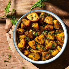 A picture of New Potatoes & Dill leaves stir fry.
