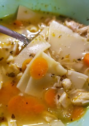 A picture of Chicken noodle soup.