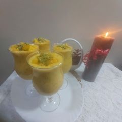 A picture of Totapuri mango with sago and chia seeds Milk custard pudding.