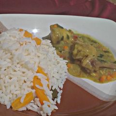 A picture of Rice with veggies.