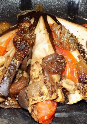 Una foto de Abanico de berenjenas al horno