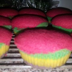 A picture of Rainbow cupcakes.