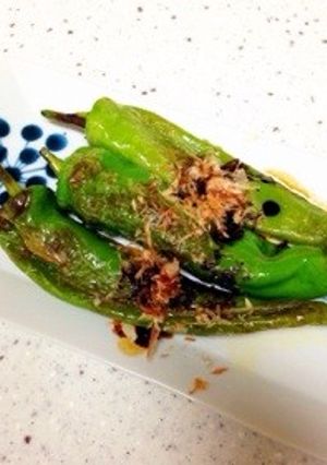 A picture of Sautéed Shishito Peppers in Sesame Oil.