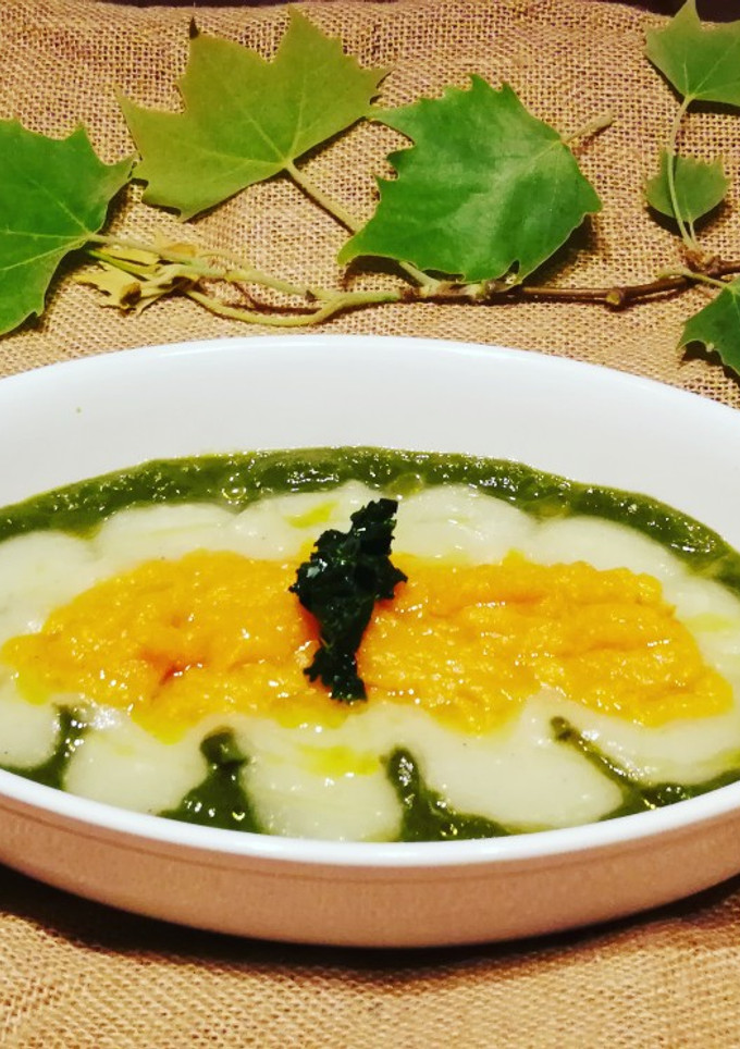Una foto de Crema de col kale con puré de calabaza y patata sin sofrito
