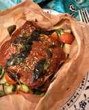 烤紙包香料番茄蔬菜鱈魚排- 無油煙零廚藝料理