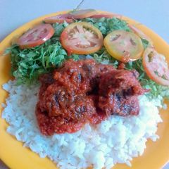 A picture of Rice and stew.