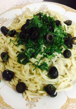 صورة لوصفة مكرونة بكريمة الطبخ والدجاج 🍝