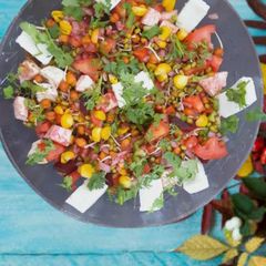 A picture of Healthy Paneer salad with sprouts.