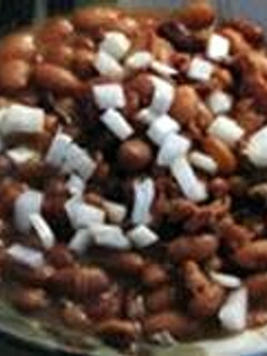 A picture of Larry's crock pot Pinto beans and sweet jalapeno cornbread.