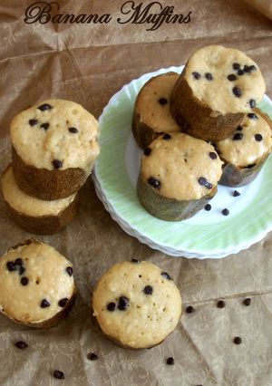 A picture of Banana Chocolate Chip Muffins (Microwave).