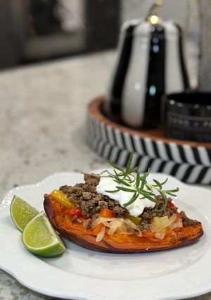 Édesburgonya darálthússal recept fotója