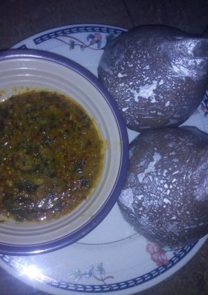 A picture of Alabo and vegetable soup.