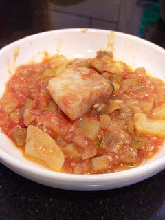 Una foto de Bacalao con pisto