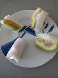 Dumpling vegan riz, avocat,courgette marinée, oignons frits