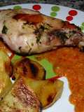 Conejo adobado con salsa de pimientos