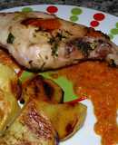 Conejo adobado con salsa de pimientos