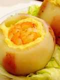 Savory steamed egg custard with shrimp in radish cup