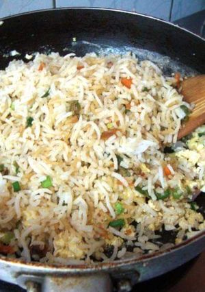 A picture of Chinese egg fried rice.