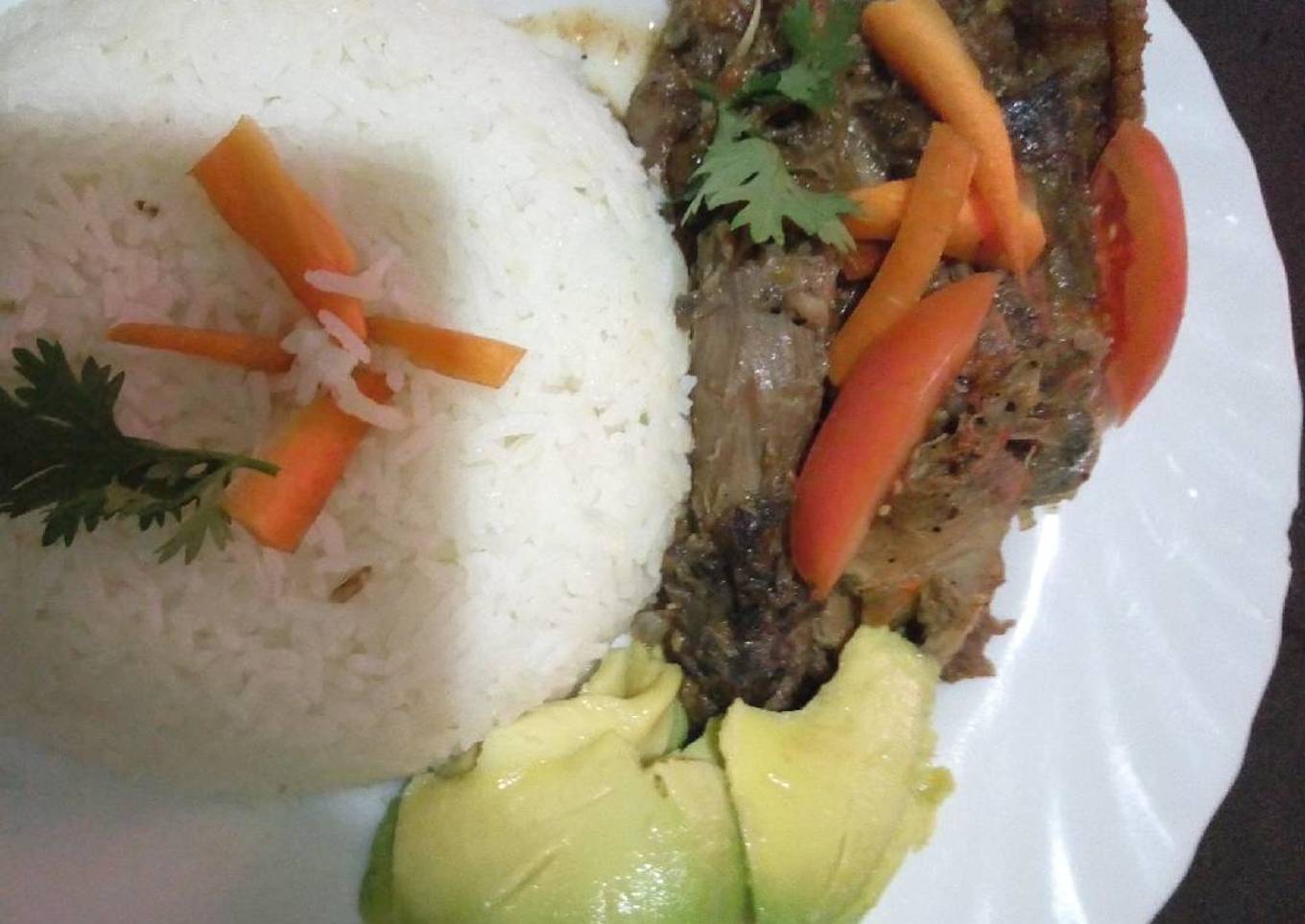 Kienyeji chicken stew with stir fried rice