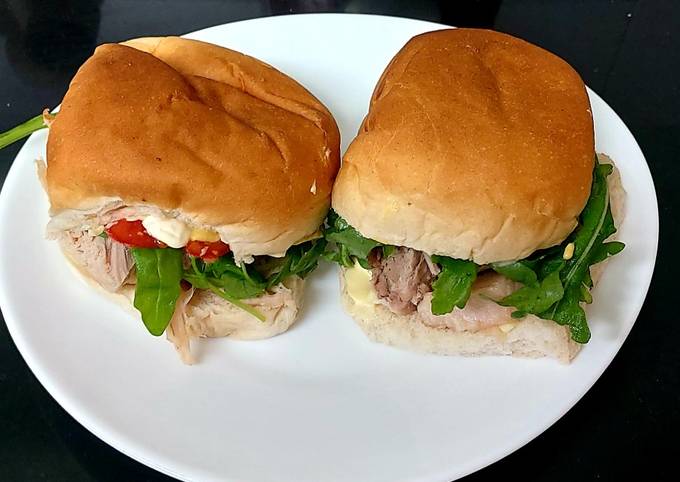 My Roast Pork & Dijon Mustard Barms with wild Peppery Rocket. 🥰