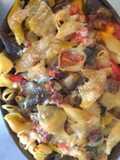 Gratin de pâtes géantes farcies porc courgettes aubergines tomates et deux fromages