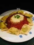 Raviolis rellenos de pollo, espinaca y queso Philadelphia