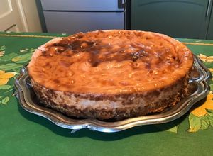 Une photo de Flan pâtissier façon cheesecake aux pralines roses