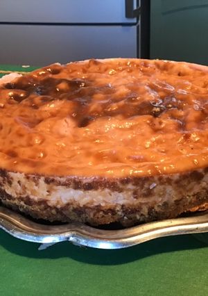 Une photo de Flan pâtissier façon cheesecake aux pralines roses