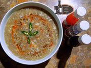 A picture of bones soup with vegetables
