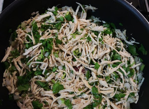 Una foto de Pollo deshebrado con cebolla y cilantro