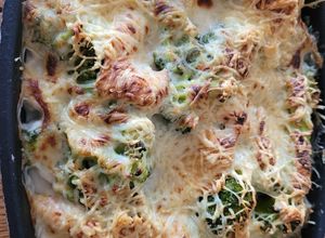 Une photo de Gratin brocolis saumon fumé