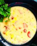 Сырный суп с куриными потрохами, колбасой и булгуром #школа