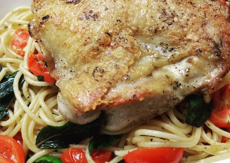 Recipe of Ultimate Herb Chicken sweet basil tomato spaghetti