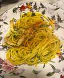 Spaghetti in padella 59 capelonghe (cannolicchi) e zafferano