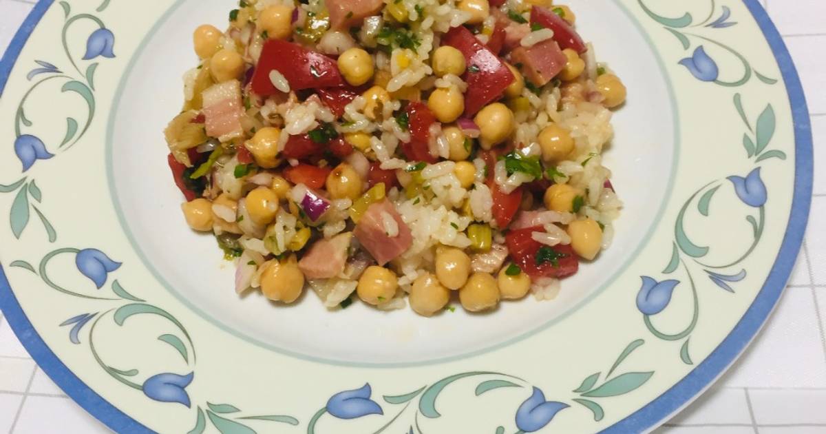 Ensalada de Garbanzos con arroz y Tocino Receta de yenit julia tajiri