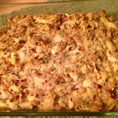 A picture of Armand's Artichoke Stuffing Casserole.