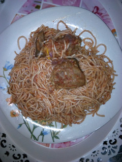 A picture of Jollof spaghetti.