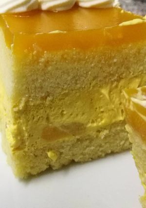 A picture of Mango mousse cake.