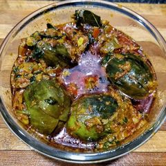 A picture of Maharashtrian Stuffed Brinjal (Bharli Vangi).