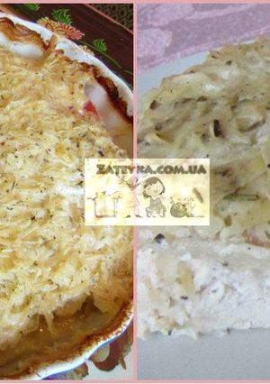 Фото Куриное филе под тёртым картофелем.