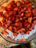 Strawberry Cake with Mini Chocolate Chips, Cream Cheese Icing and Fresh Strawberries